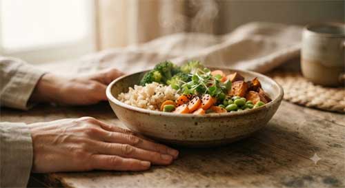 Composición serena de un alimento listo para ser consumido conscientemente