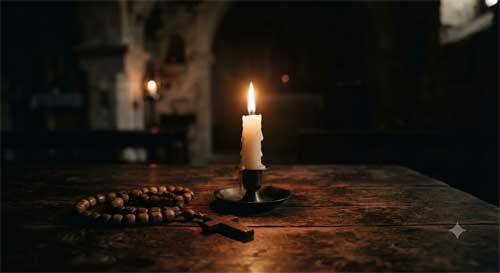Vela encendida en un ambiente de oración contemplativa y silencio