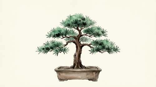 Bonsái de Podocarpus macrophyllus con follaje denso y verde oscuro