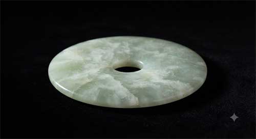Disco de jade Bi de color verde pálido con textura suave sobre fondo oscuro