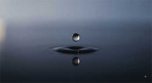 Gota de agua y su reflejo en estanque oscuro simbolizando no-dualidad y despertar inmediato
