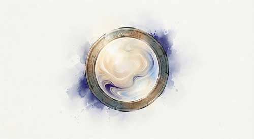 Ilustración abstracta de un espejo antiguo que refleja no una imagen, sino un espacio vacío y luminoso, simbolizando la naturaleza neutra de la representación mental
