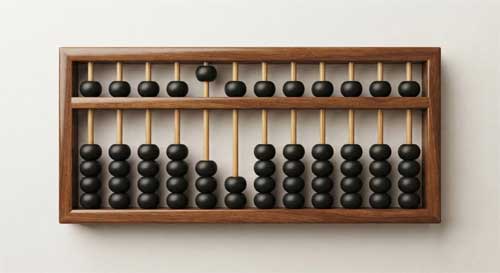 Ábaco japonés Soroban de madera con cuentas negras y marco rectangular sobre fondo limpio