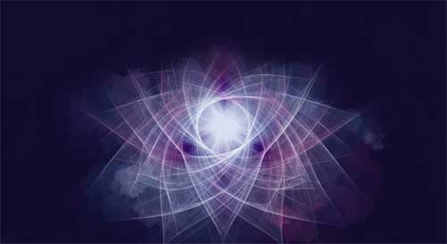 Representación abstracta de hilos de luz entrelazados que forman estructuras complejas, simbolizando la construcción mental de la realidad en el Yogācāra