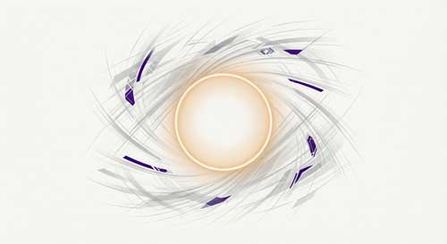 Ilustración simbólica de una luz cálida y estable que brilla en el centro de un entorno abstracto y dinámico, representando la naturaleza de Buda en medio del caos moderno