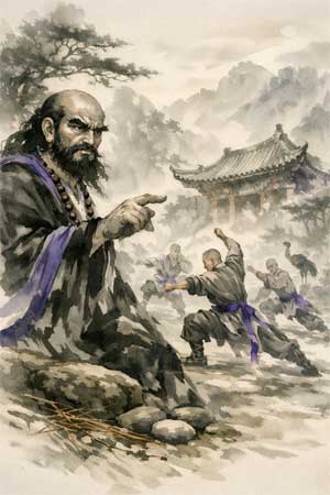 Bodhidharma enseñando ejercicios a los monjes