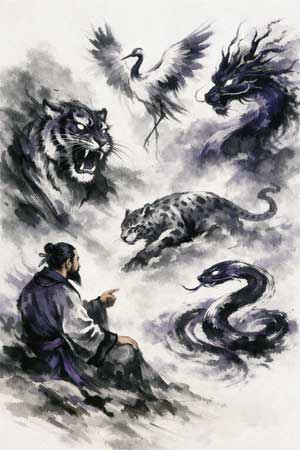 Representación artística de la energía de los 5 animales