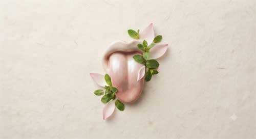 Representación artística sutil de una lengua sana con tonos rosados y una capa blanca fina, simbolizando equilibrio