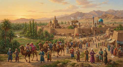 Representación artística de la diversidad religiosa en la antigua Urumqi