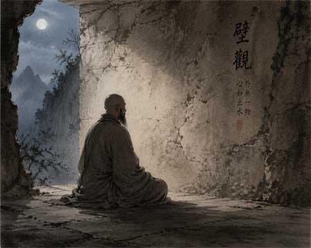 Bodhidharma meditando frente al muro