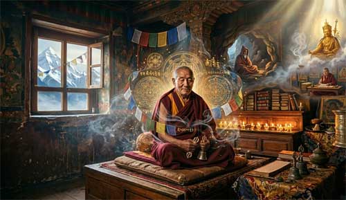 Monjes del Budismo Tibetano en meditación