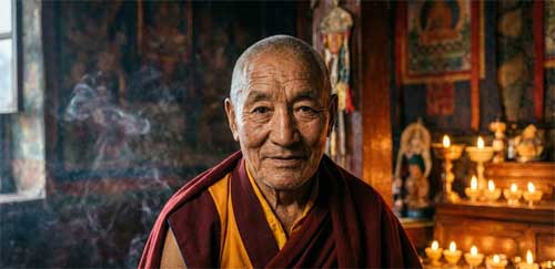 Monjes del budismo tibetano practicando Vajrayana