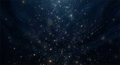 Profundidad oceánica oscura con partículas luminosas flotando suavemente hacia la superficie, simbolizando las semillas kármicas emergiendo