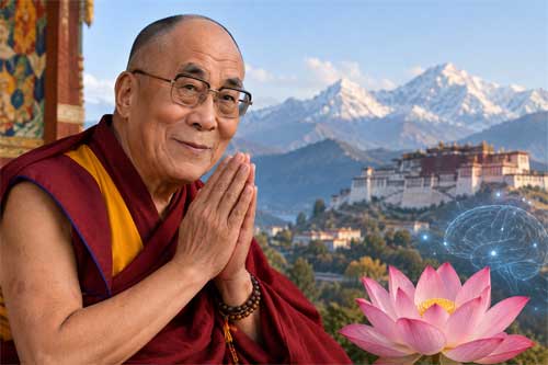 Dalái Lama XIV, Tenzin Gyatso, representado en un contexto contemplativo
