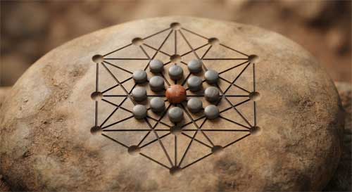 Tablero de Len Choa con forma hexagonal y piezas de tigres y monos dispuestas para la persecución