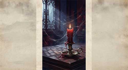 Vela de cera y seda plateada en atmósfera misteriosa, ilustración estilo Li Shangyin