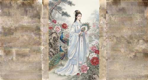 Princesa Yuzhen en un jardín imperial, ilustración estilo pintura Tang