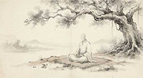 Silueta serena de un maestro sentado en meditación simple