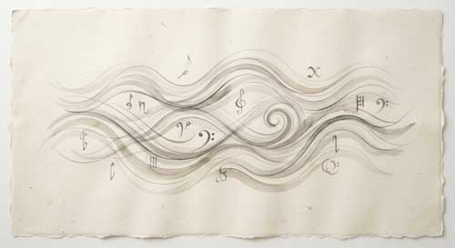 Representación minimalista de ondas sonoras y notas musicales antiguas