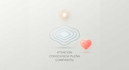Ilustración conceptual de tres columnas de luz que representan los tres tipos de meditación, con símbolos sutiles de enfoque, apertura y corazón