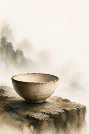 Ilustración estilo tinta china de un cuenco vacío minimalista