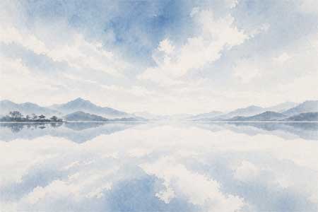 A perfectly still lake reflecting the sky