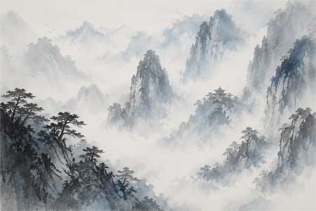 Hidden monastery amidst the mist of Chinese mountains