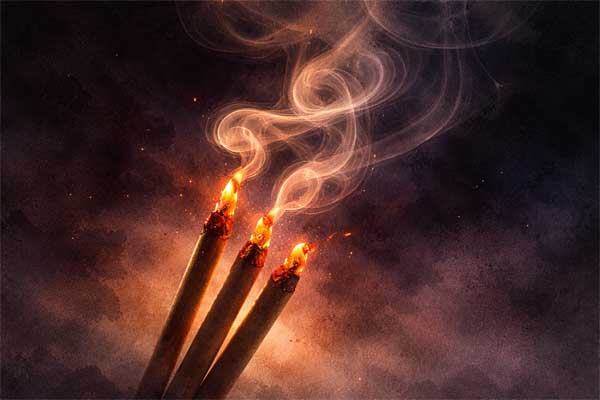 Varas de incienso ardiendo simbolizando el fuego del voto