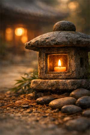 Linterna de piedra en jardín zen