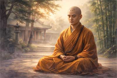 Monje Shaolin en profunda meditación