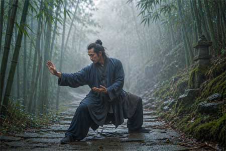 La raíz en la niebla Paisaje de Emei y práctica marcial