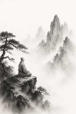 Monje Shaolin en meditación silenciosa