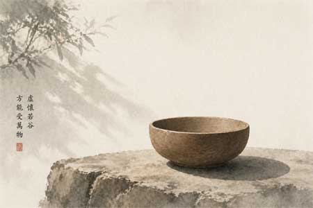 Una ciotola di legno vuota su una superficie di pietra